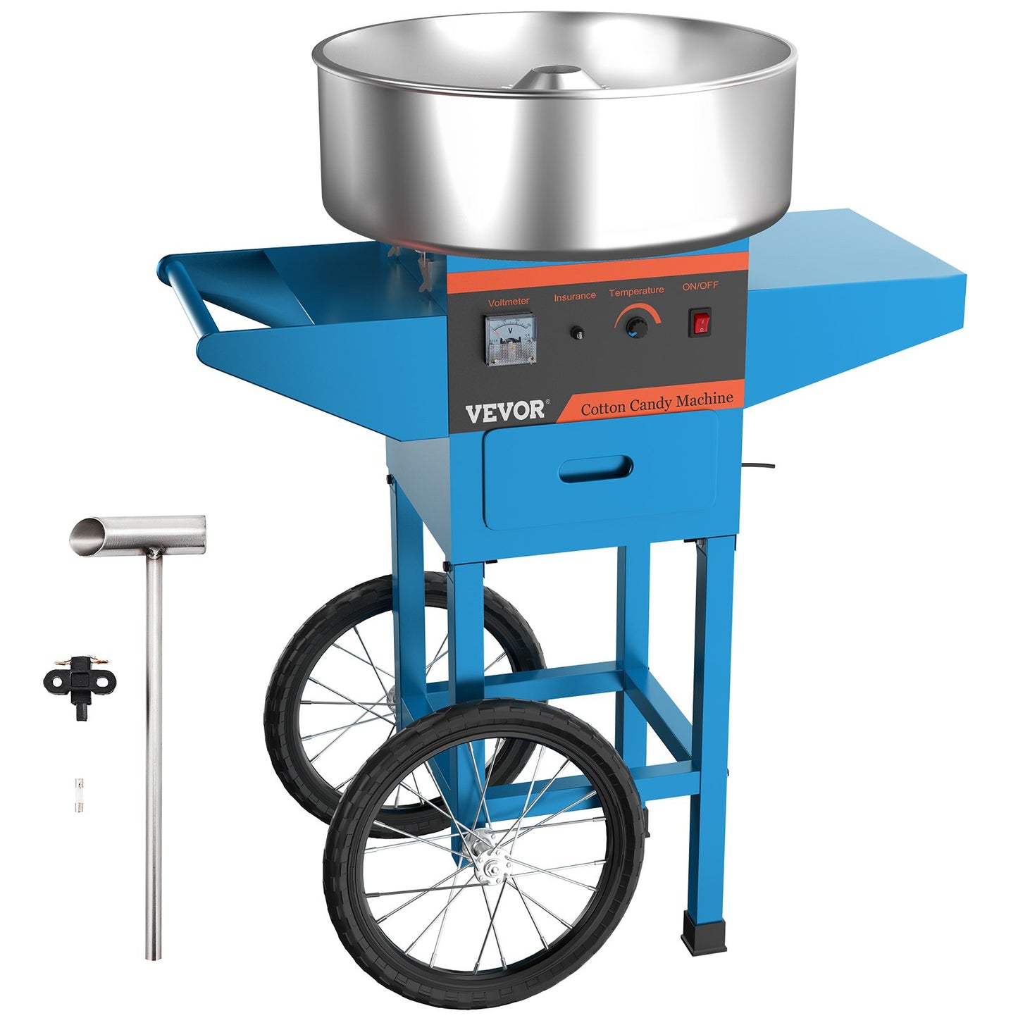 Blue Commercial Cotton Candy Machine with Cart  220V Stainless Steel Electric Candy Floss Maker with Cart 21 Inch Stainless Steel Bowl Perfect for Various Parties