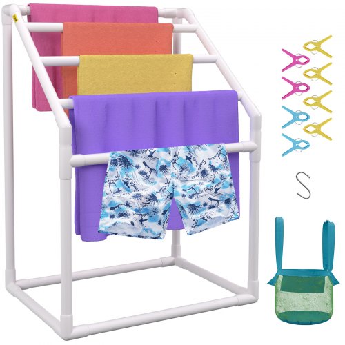 Outdoor Towel Rack Pool Towel Rack 5 Bar Trapezoidal White Freestanding