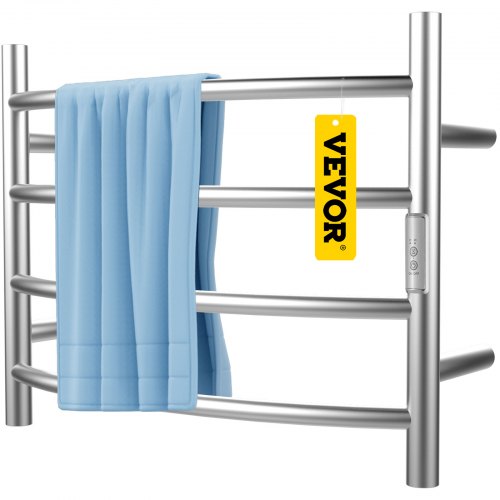 Heated Towel Rack, 4 Bars Curved Design, Mirror Polished Stainless Steel Electric Towel Warmer with Built-In Timer, Wall-Mounted for Bathroom, Plug-In/Hardwired, CE Certificated, Silver