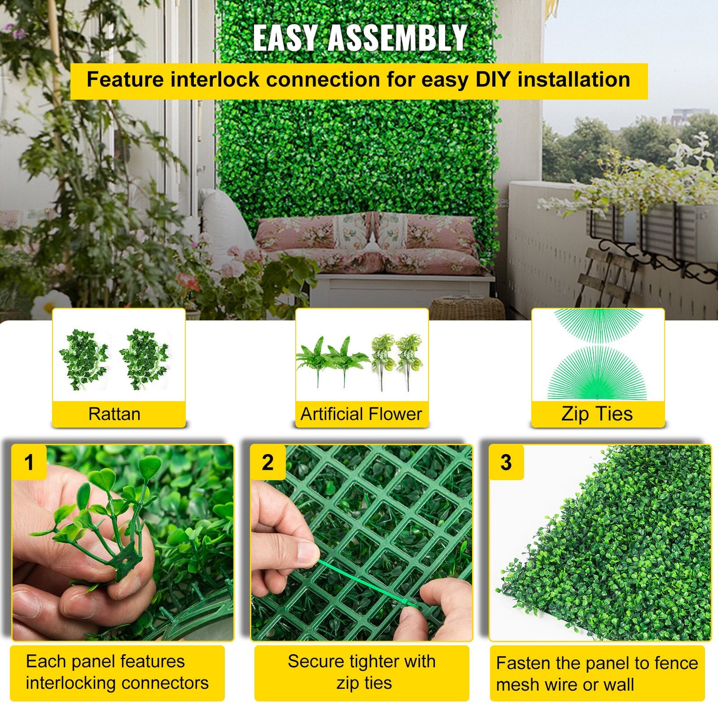 Artificial Boxwood Panels, 6 PCS 20"x20" Boxwood Hedge Wall Panels, PE Artificial Grass Backdrop Wall 1.6", Privacy Hedge Screen for Decoration of Outdoor, Indoor, Garden, Fence, and Backyard