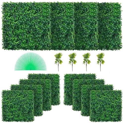 Artificial Boxwood Panel UV 12pcs Boxwood Hedge Wall Panels Artificial Grass Backdrop Wall 20X20" 4cm Green Grass Wall Fake Hedge for Decor Privacy Fence Indoor Outdoor Garden Backyard