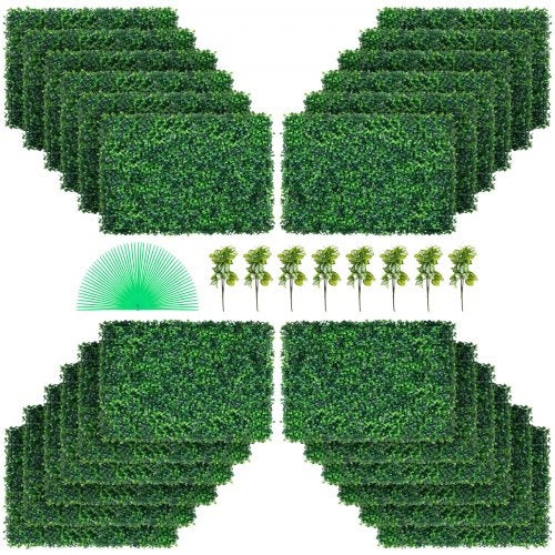 Artificial Boxwood Panel 24" X 16" UV 24pcs Boxwood Hedge Wall Panels Artificial Grass Backdrop Wall  4 cm Green Grass Wall, Fake Hedge for Decor Privacy Fence Indoor, Outdoor Garden Backyard