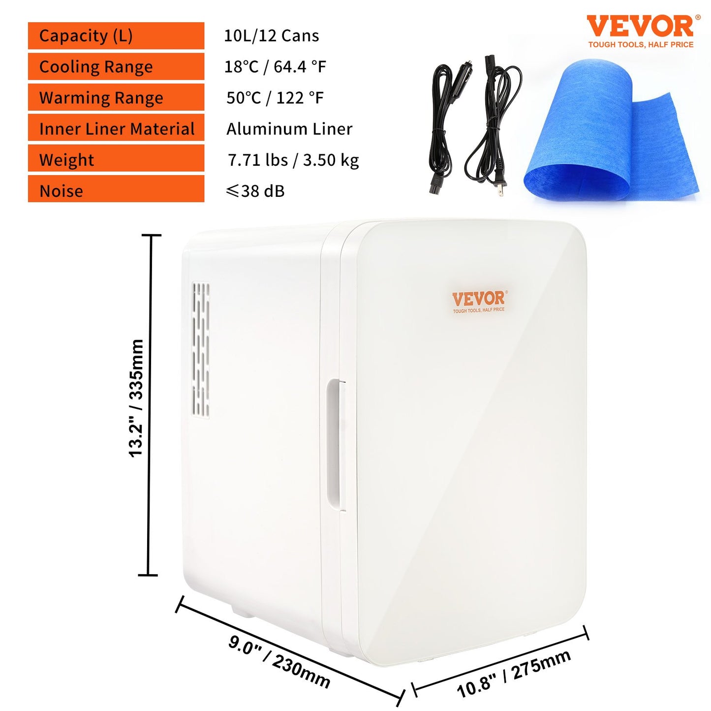 Mini Fridge, 10L/12 Cans Compact Personal Fridge, AC/DC Portable Thermoelectric Cooler and Warmer Refrigerators, Skincare Fridge for Beverage, Snacks, Home, Office and Car, CE Listed (White)