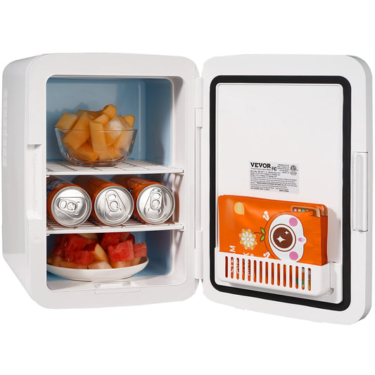 Mini Fridge, 10L/12 Cans Compact Personal Fridge, AC/DC Portable Thermoelectric Cooler and Warmer Refrigerators, Skincare Fridge for Beverage, Snacks, Home, Office and Car, CE Listed (White)