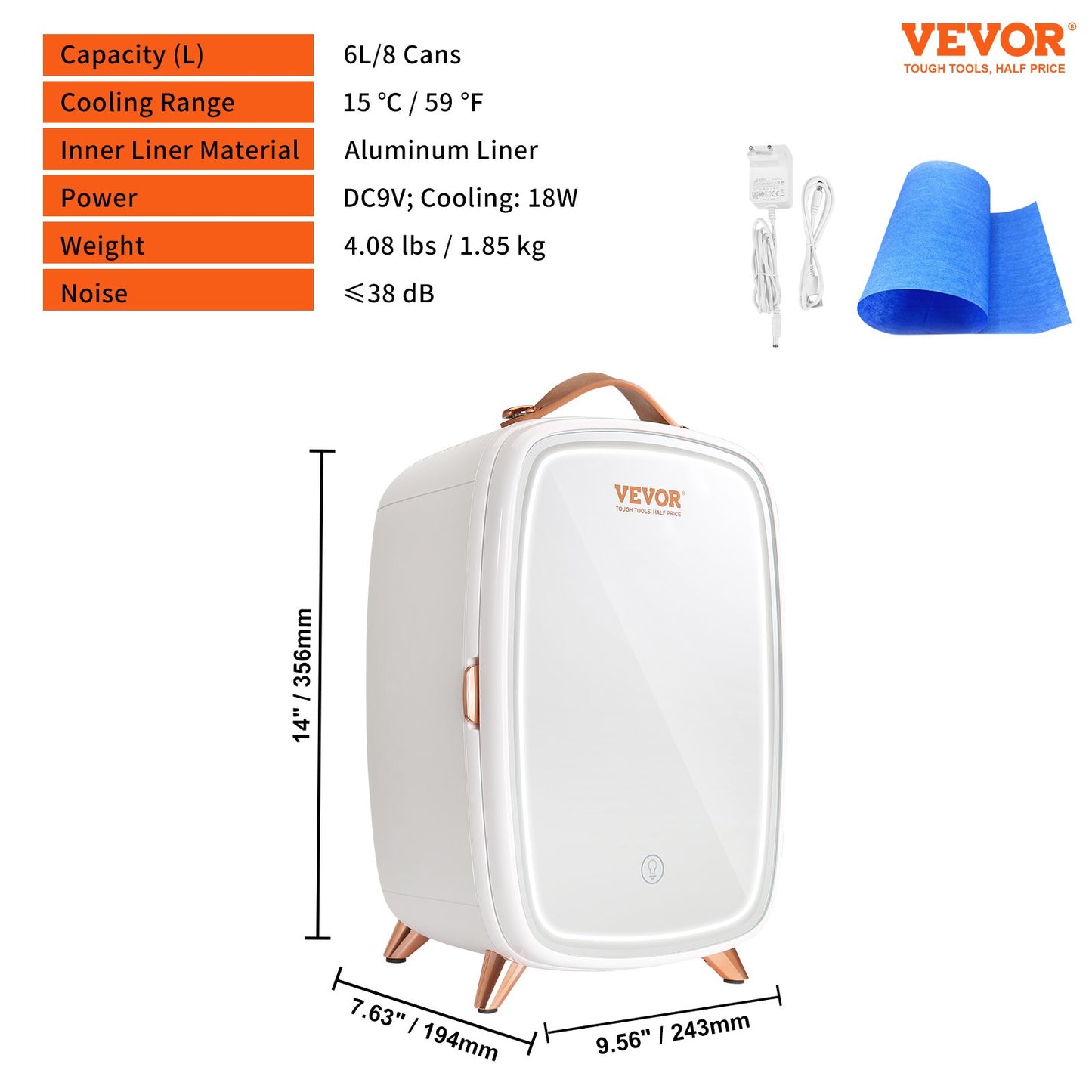 Mini Fridge, 6L/8 Cans Compact Personal Fridge, AC/DC Portable Thermoelectric Cooler and Warmer Refrigerators, Skincare Fridge for Beverage, Snacks, Home, Office and Car, CE Listed (White)