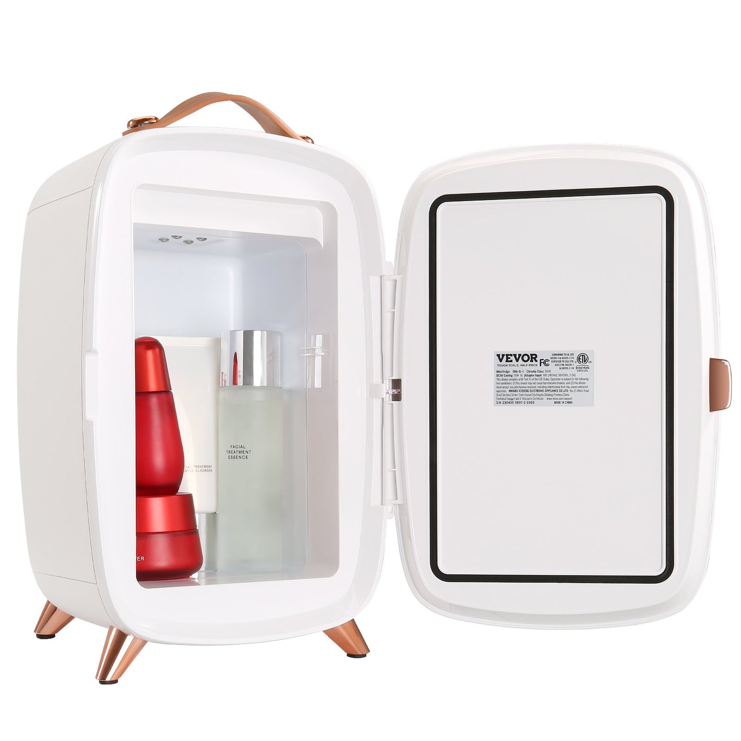 Mini Fridge, 6L/8 Cans Compact Personal Fridge, AC/DC Portable Thermoelectric Cooler and Warmer Refrigerators, Skincare Fridge for Beverage, Snacks, Home, Office and Car, CE Listed (White)