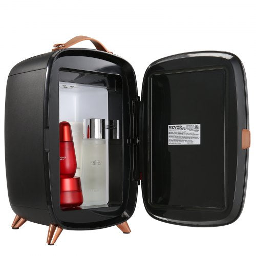 Mini Fridge, 6L/8 Cans Compact Personal Fridge, AC/DC Portable Thermoelectric Cooler and Warmer Refrigerators, Skincare Fridge for Beverage, Snacks, Home, Office and Car, CE Listed (Black)