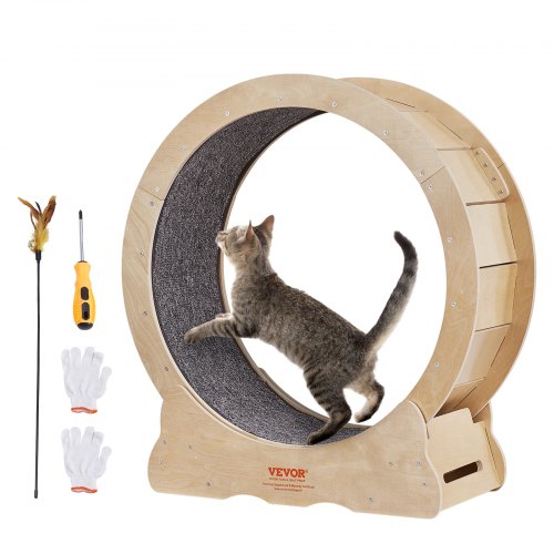 Cat Exercise Wheel, Large Cat Treadmill Wheel for Indoor Cats, 29.5 inch Cat Running Wheel with Detachable Carpet and Cat Teaser for Running/Walking/Training, Suitable for Most Cats