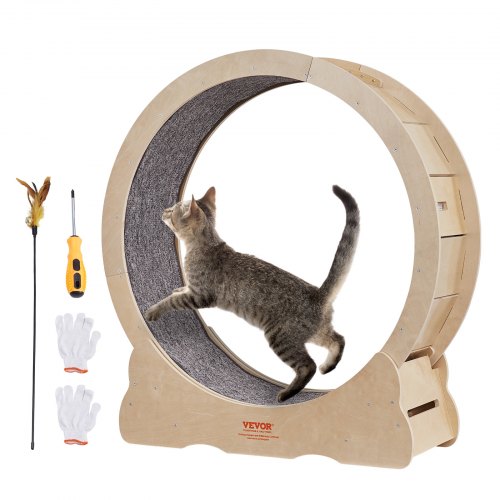 Cat Exercise Wheel, Large Cat Treadmill Wheel for Indoor Cats, 35.8 inch Cat Running Wheel with Detachable Carpet and Cat Teaser for Running/Walking/Training, Suitable for Most Cats