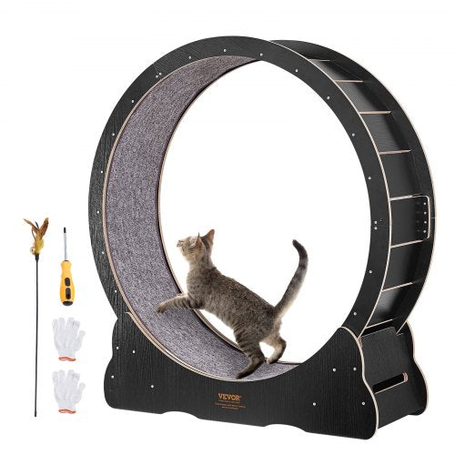Cat Exercise Wheel, Large Cat Treadmill Wheel for Indoor Cats, 43.3 inch Cat Running Wheel with Detachable Carpet and Cat Teaser for Running/Walking/Training, Suitable for Most Cats