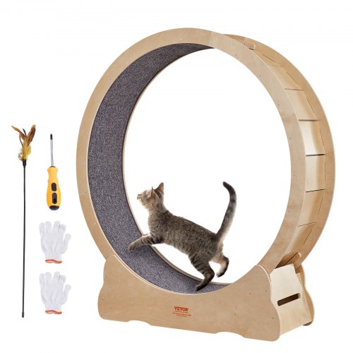 Cat Exercise Wheel, Large Cat Treadmill Wheel for Indoor Cats, 52 inch Cat Running Wheel with Detachable Carpet and Cat Teaser for Running/Walking/Training, Suitable for Most Cats