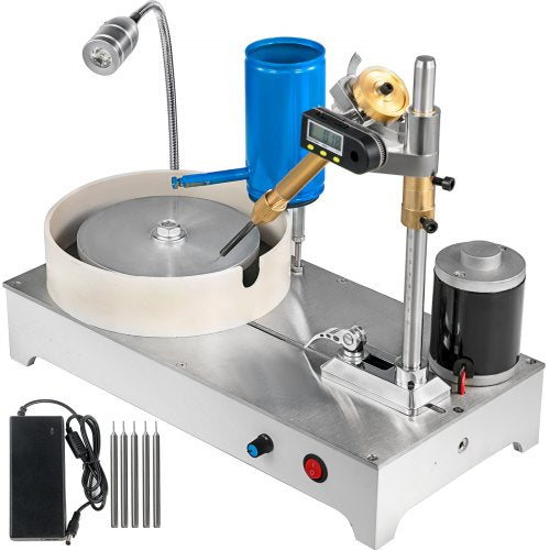 Gem Faceting Machine 1800RPM Rock Polisher Lapidary Equipment Jewelry Polisher Gem Cutting Machine Lapidary Grinder Polisher Machine with Digital Display and Mechanical Handle for Gem Stone
