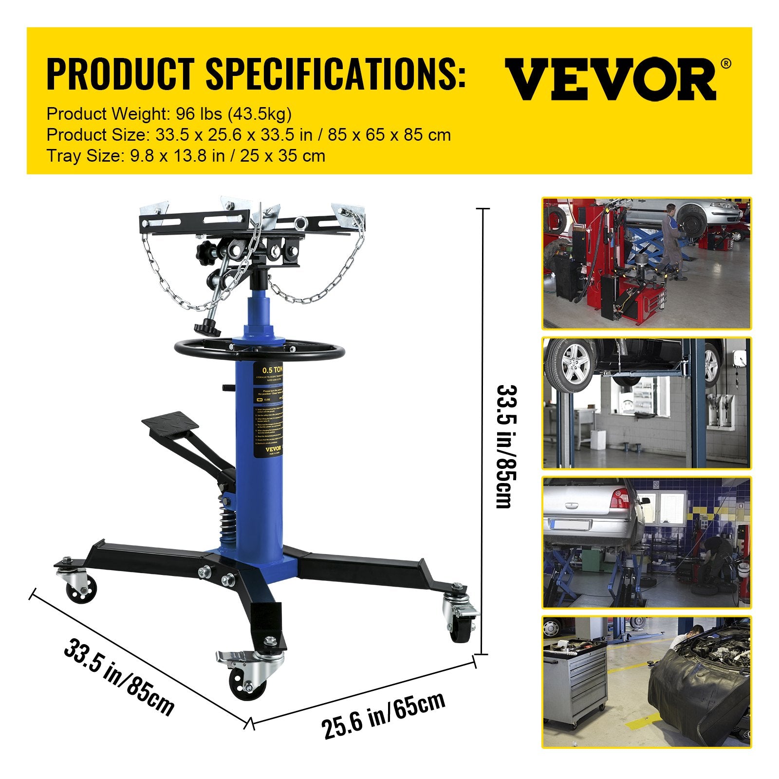 Transmission Jack 0.5 Ton 1100 lbs Capacity Hydraulic Telescopic