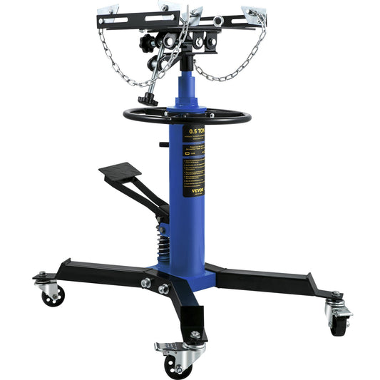Transmission Jack,0.5 Ton/1100 lbs Capacity Hydraulic Telescopic Transmission Jack, 2-Stage Floor Jack Stand with Foot Pedal, 360° Swivel Wheel, Garage/ Shop Lift Hoist, Blue