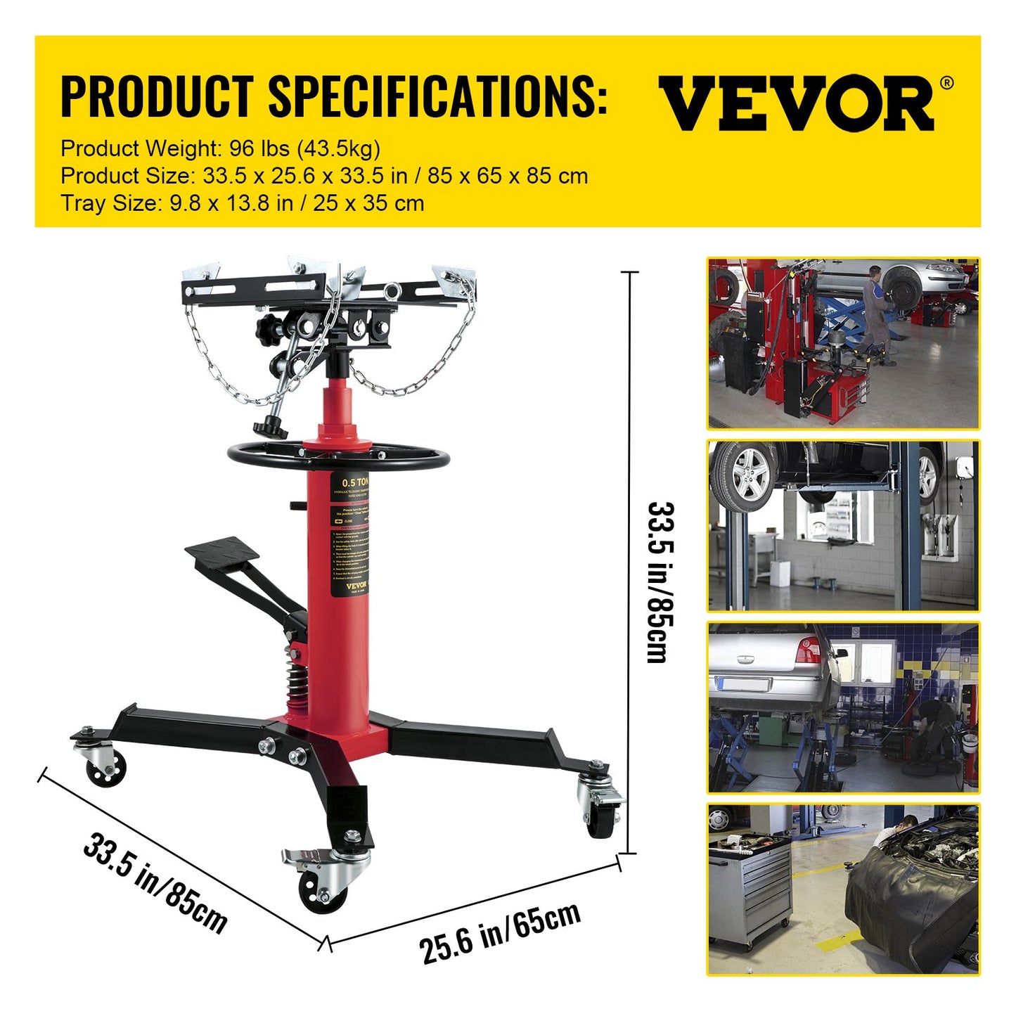 Transmission Jack 1100 lbs 2-Stage Hydraulic High Lift Vertical Telescopic