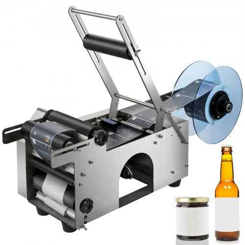 MT-50 Semi-automatic Round Bottle Labeling Machine, Adjustable Bottle Labeler 50pcs/min Label Applicator for Bottles 12-90mm