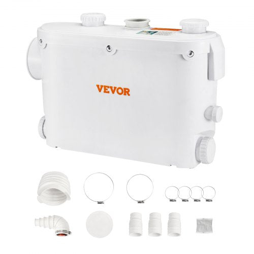 Macerator Pump, 500W, 6600 L/h Flow, 26.2 ft/8 m Head, Macerator Sewerage Sump Pump with 3 Water Inlets for Toilet, Basement, Kitchen, Sink, Shower, Bathtub Waste Water Disposal Upflush Machine