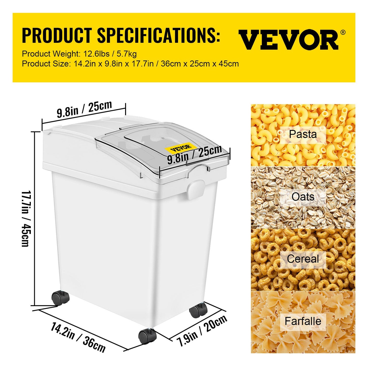 Ingredient Bin, 5.5 Gallons Capacity Ingredient Storage Bin, PP Material Flour Bins On Wheels, White Shelf Ingredient Bin with Scoop and Sliding Lid, Commercial Storage Bins, 3 Pcs/Set