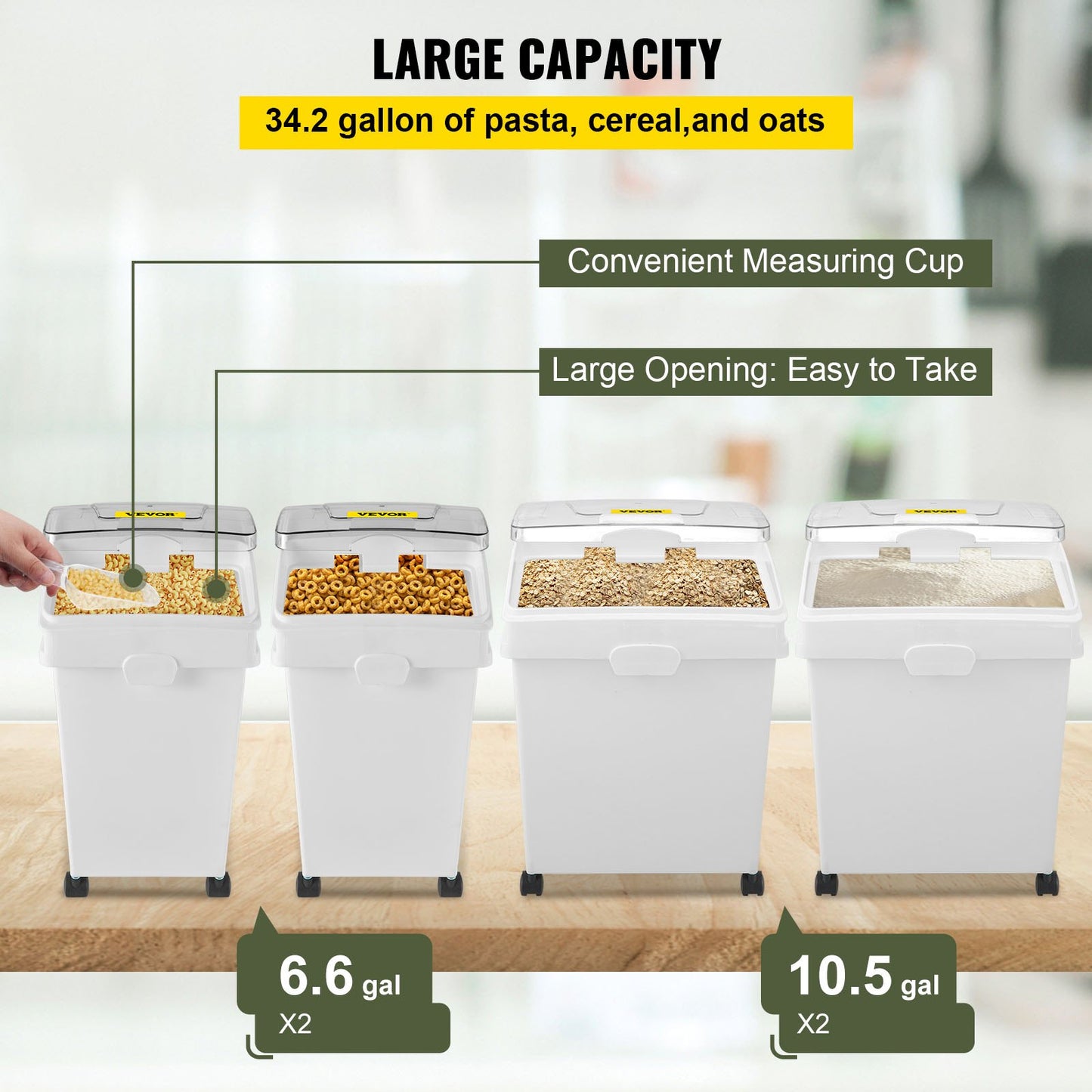 Ingredient Bin, 8.8 Gallon and 5.5 Gallon Capacity Ingredient Storage Bin, PP Material Flour Bins On Wheels, White Shelf Ingredient Bin with Scoop, Commercial Storage Bins, 4 Pcs/Set