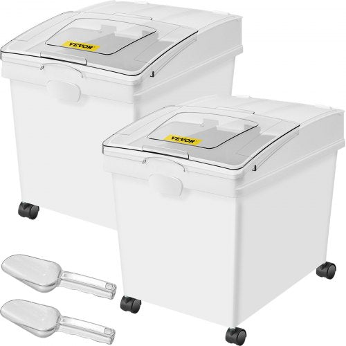 Ingredient Bin, 8.8 Gallons Capacity Ingredient Storage Bin, PP Material Flour Bins On Wheels, White Shelf Ingredient Bin with Scoop and Sliding Lid, Commercial Storage Bins, 2 Pcs/Set