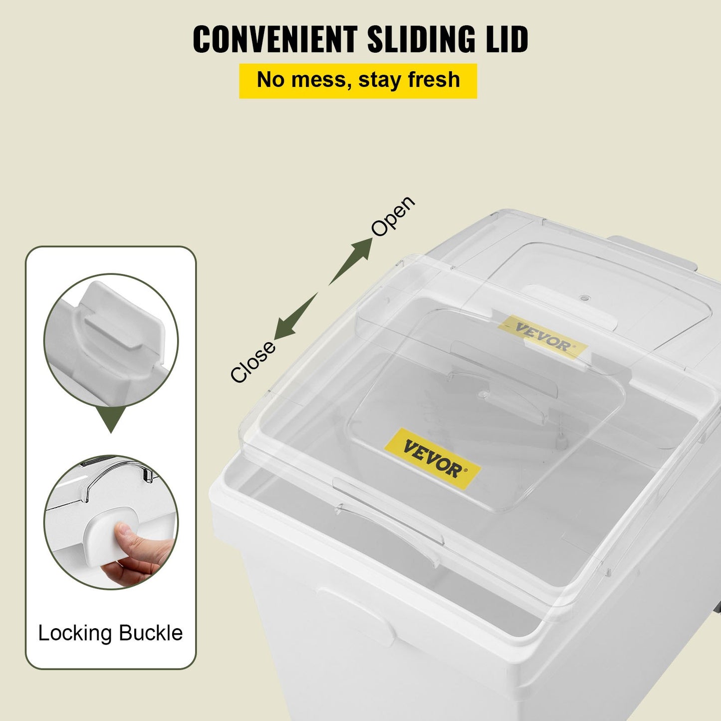 Ingredient Bin, 8.8 Gallons Capacity Ingredient Storage Bin, PP Material Flour Bins On Wheels, White Shelf Ingredient Bin with Scoop and Sliding Lid, Commercial Storage Bins, 2 Pcs/Set