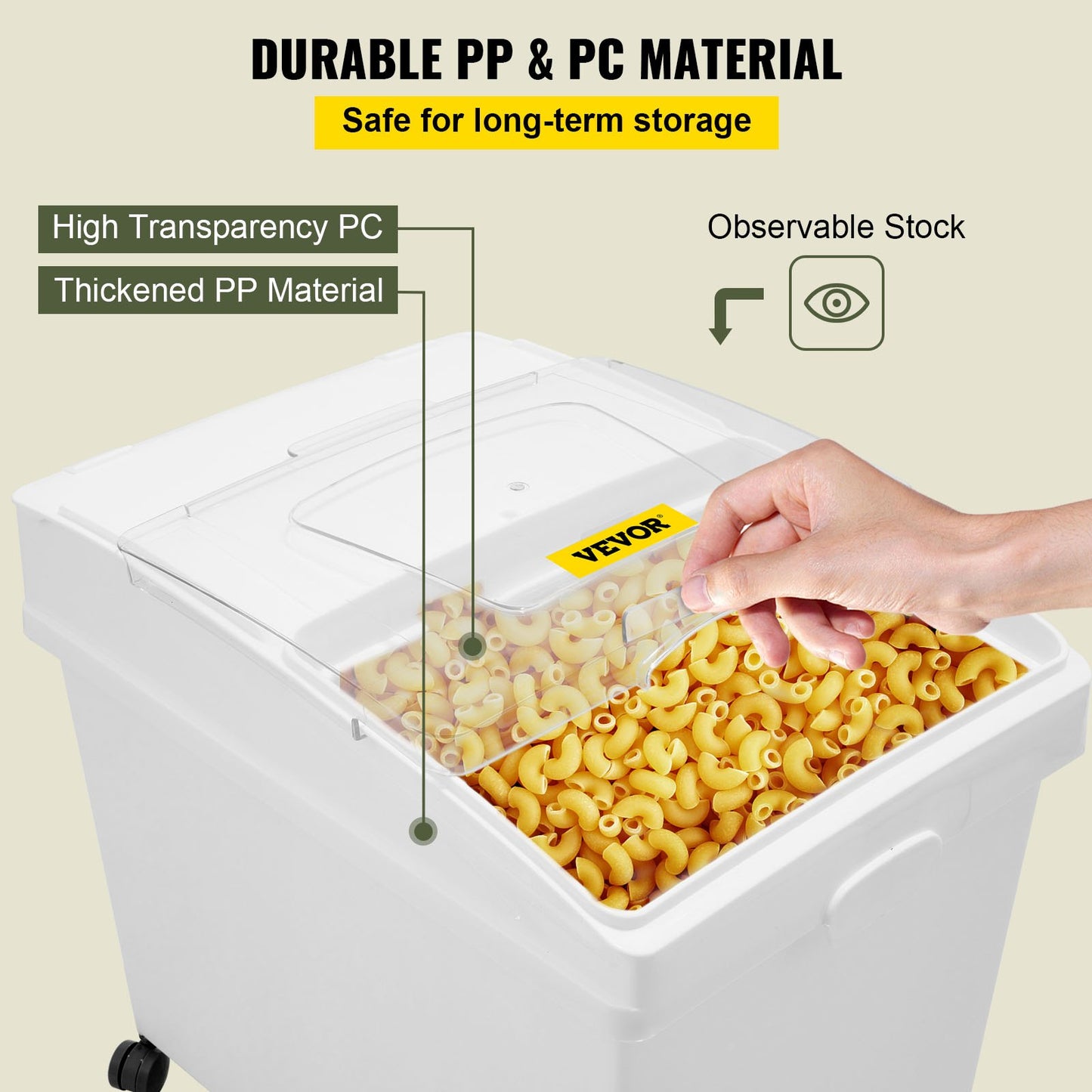 Ingredient Bin, 8.8 Gallons Capacity Ingredient Storage Bin, PP Material Flour Bins On Wheels, White Shelf Ingredient Bin with Scoop and Sliding Lid, Commercial Storage Bins, 2 Pcs/Set