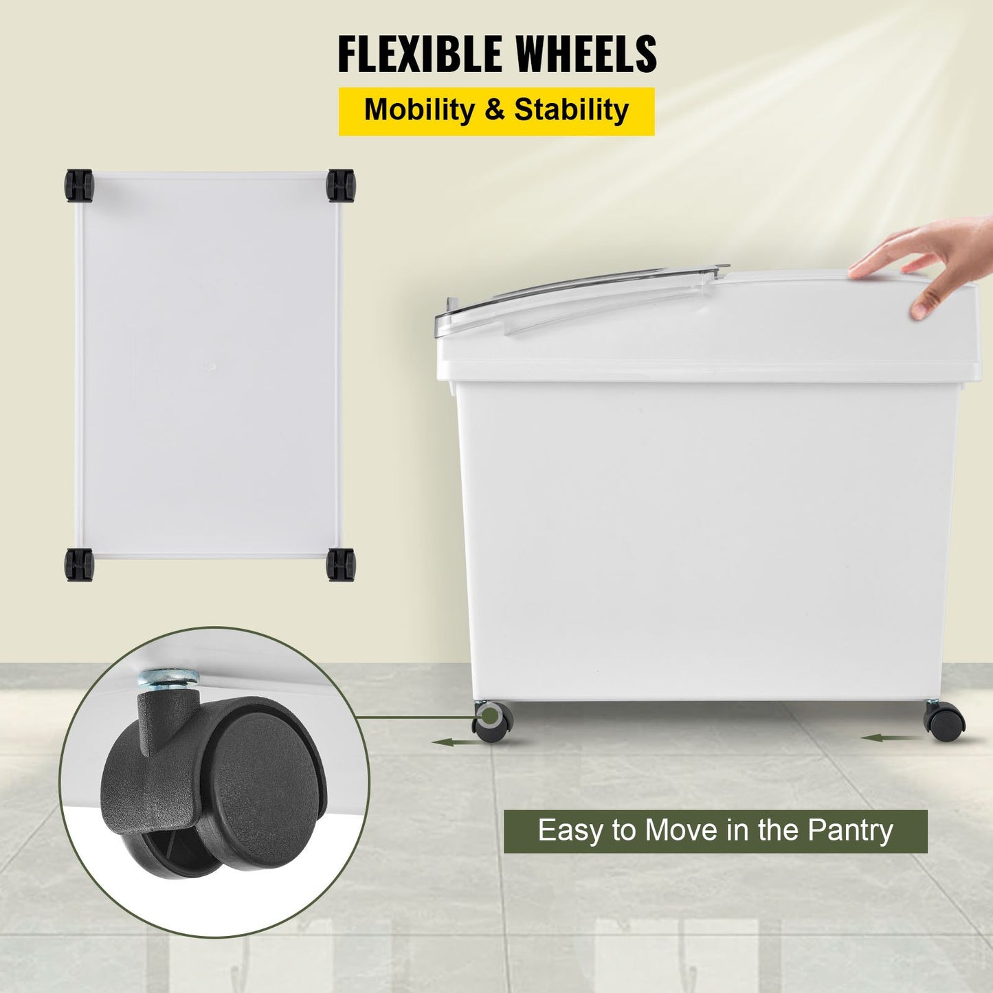 Ingredient Bin, 8.8 Gallons Capacity Ingredient Storage Bin, PP Material Flour Bins On Wheels, White Shelf Ingredient Bin with Scoop and Sliding Lid, Commercial Storage Bins, 2 Pcs/Set