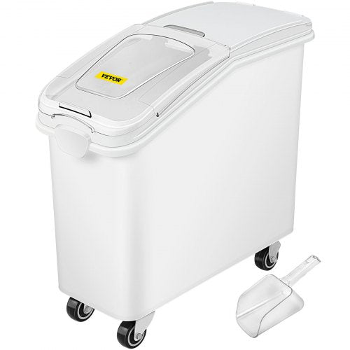 Ingredient Bin 21 Gallon with Scoop, 400-Cup Capacity Commercial Ingredient Bin Stackable, White Mobile Ingredient Bin for Kitchen Storage