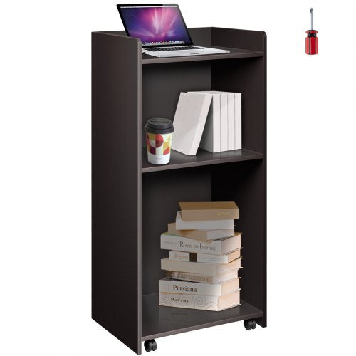 Wood Podium, 60 x 40 x 120 cm, Lecterns and Podiums w/ 4 Rolling Wheels, Flat Surface, Baffle Plate & Shelf, Easy Assembly Ebony Lecterns for Church Office School Home, Black