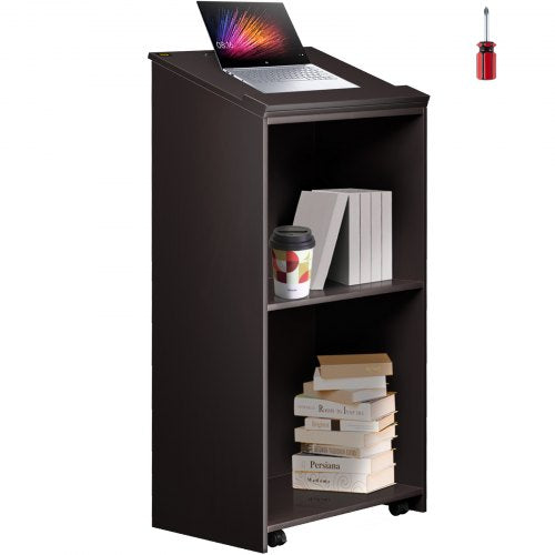Wood Podium, 60 x 120 cm, Lecterns and Podiums w/ 4 Rolling Wheels, Slant Surface, Baffle Plate & Shelf, Easy Assembly Ebony Lecterns for Church, Office, School, Home Black