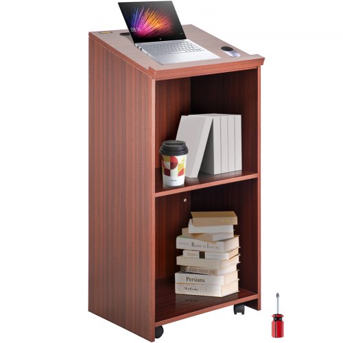 Wood Podium, 60 x 120 cm, Lecterns and Podiums w/ 4 Rolling Wheels, Slant Surface, Baffle Plate & Shelf, Easy Assembly Ebony Lecterns for Church, Office, School, Home