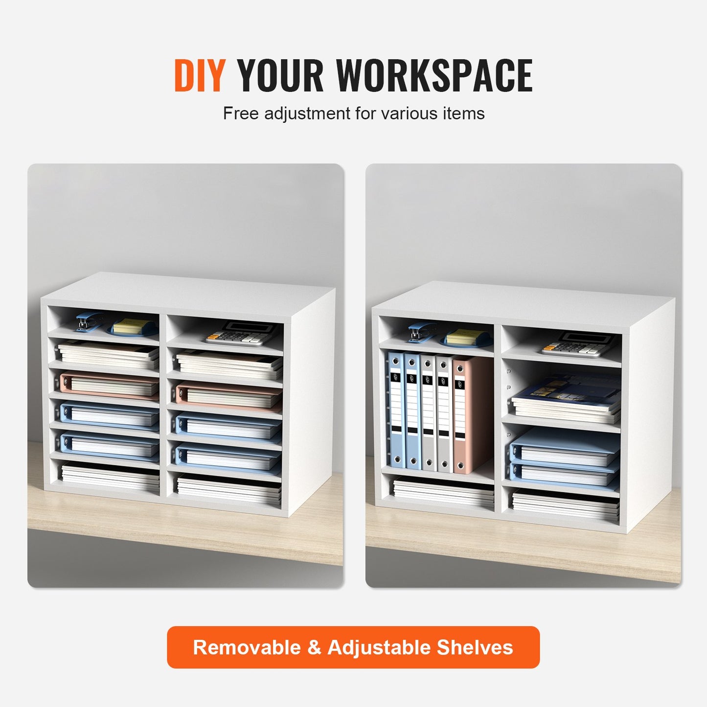 Wood Literature Organizer Adjustable File Sorter 12 Compartments White