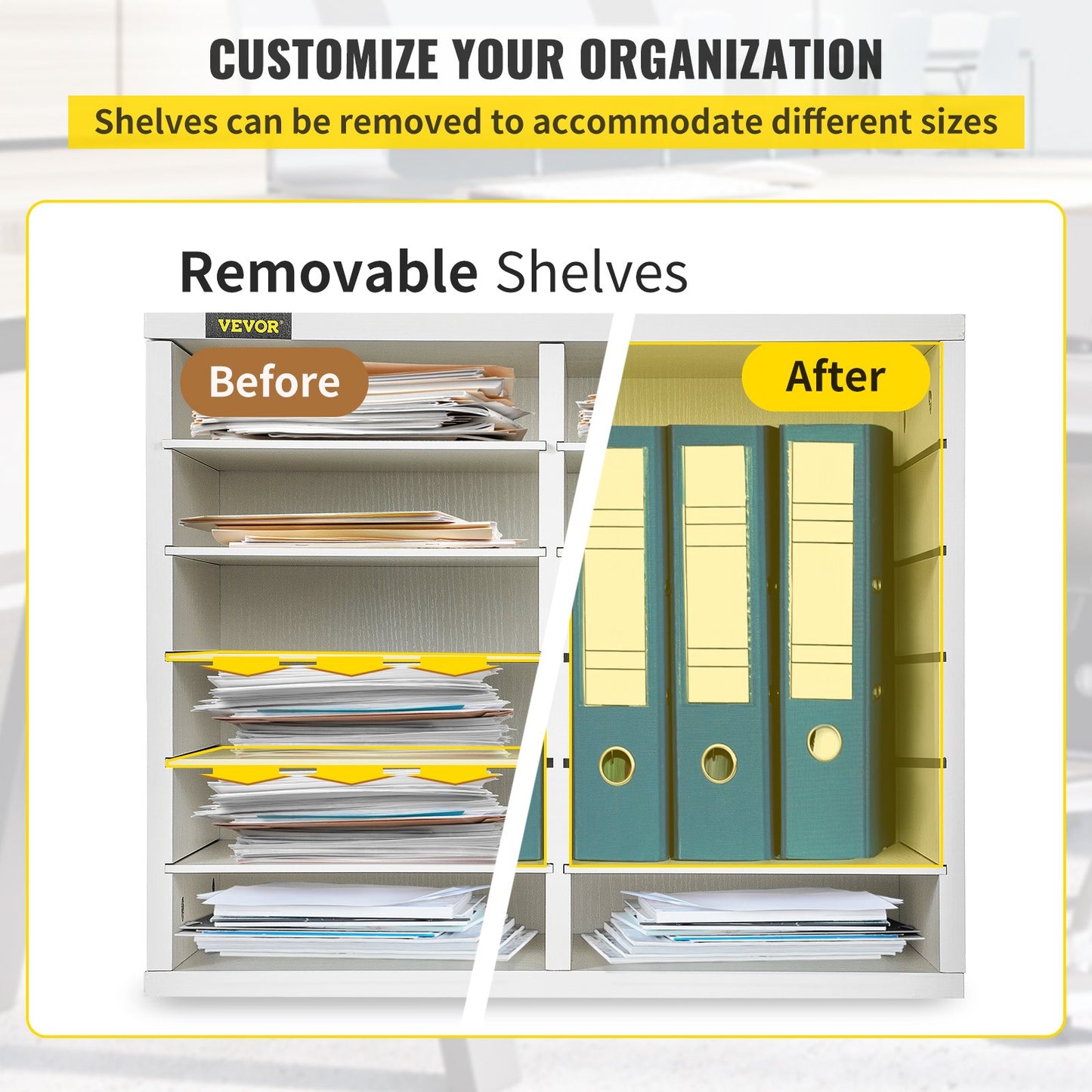 Wood Literature Organizer, 12 Compartments, Adjustable Shelves, Medium Density Fiberboard Mail Center, Office Home School Storage for Files, Documents, Papers, Magazines, White