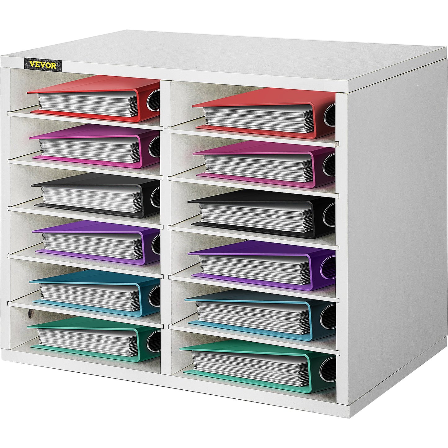 Wood Literature Organizer, 12 Compartments, Adjustable Shelves, Medium Density Fiberboard Mail Center, Office Home School Storage for Files, Documents, Papers, Magazines, White