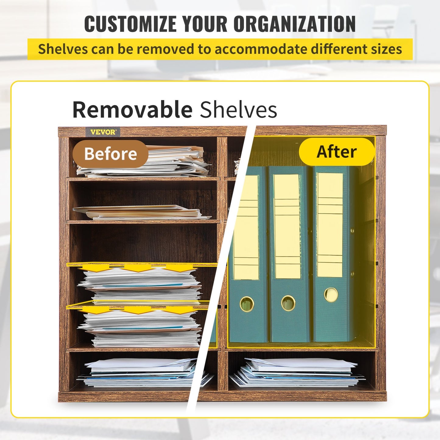 Wood Literature Organizer, 12 Compartments, Adjustable Shelves, Medium Density Fiberboard Mail Center, Office Home School Storage for Files, Documents, Papers, Magazines