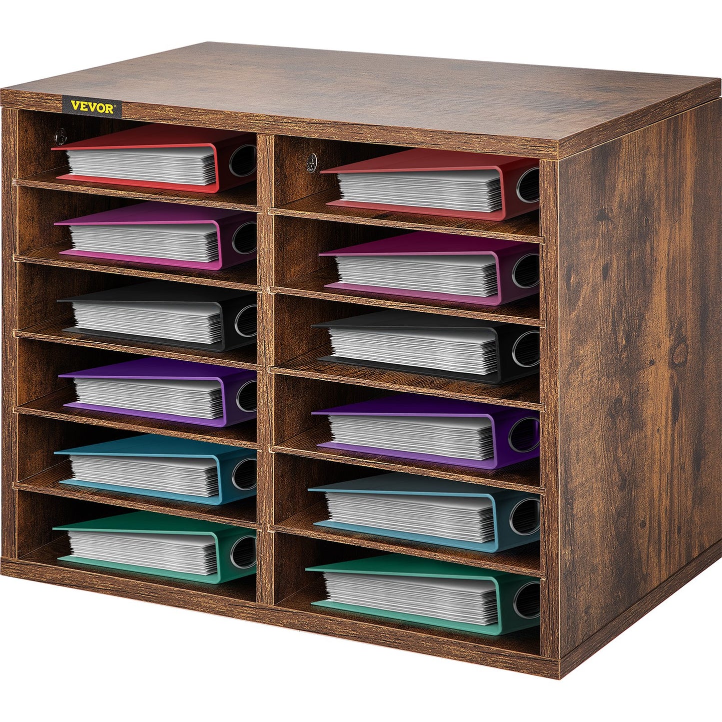 Wood Literature Organizer, 12 Compartments, Adjustable Shelves, Medium Density Fiberboard Mail Center, Office Home School Storage for Files, Documents, Papers, Magazines