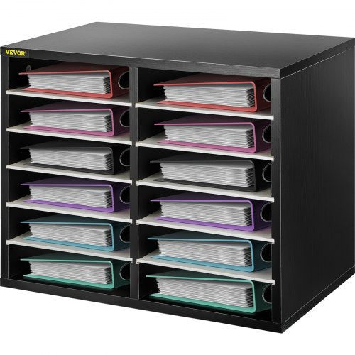 Wood Literature Organizer, 12 Compartments, Adjustable Shelves, Medium Density Fiberboard Mail Center, Office Home Storage for Files, Documents, Papers, Magazines, 49 x 31 x 41 cm