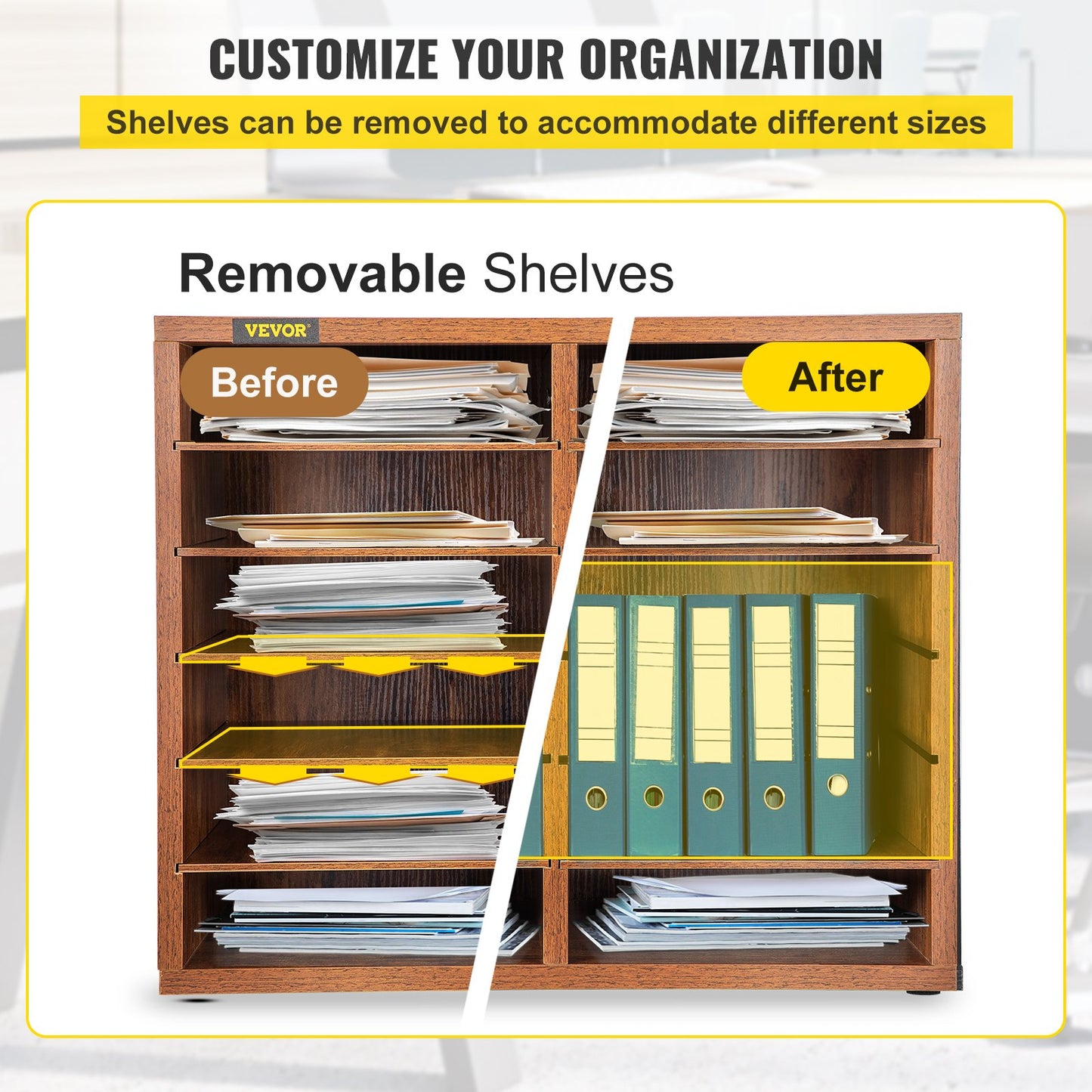 Wood Literature Organizer, 12 Compartments, Adjustable Shelves, Medium Density Fiberboard Mail Center, Office Home School Storage for Files, Documents, Papers, Magazines, Brown