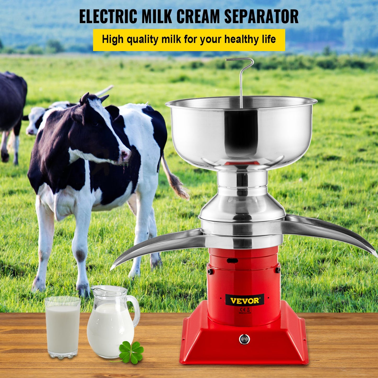 Milk Cream Centrifugal Separator, 100L/h Output, 304 Stainless Steel Cream Separator with 5L Milk Bowl Capacity, 10500RPM Rotating Speed, Milk Skimmer for Fresh Milk Goat Milk Cream, Red