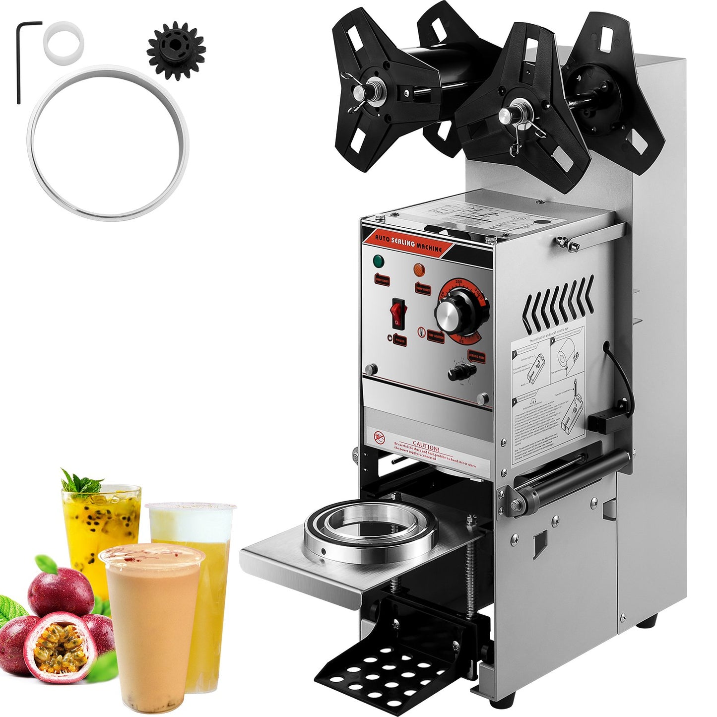 Semi-automatic Cup Sealing Machine, 300-500 Cup/h Tea Cup Sealer Machine, Silver Boba Cup Sealer Machine, 90/95mm Cup Diameter Boba Cup Sealing Machine with Control Panel for Bubble Milk Tea