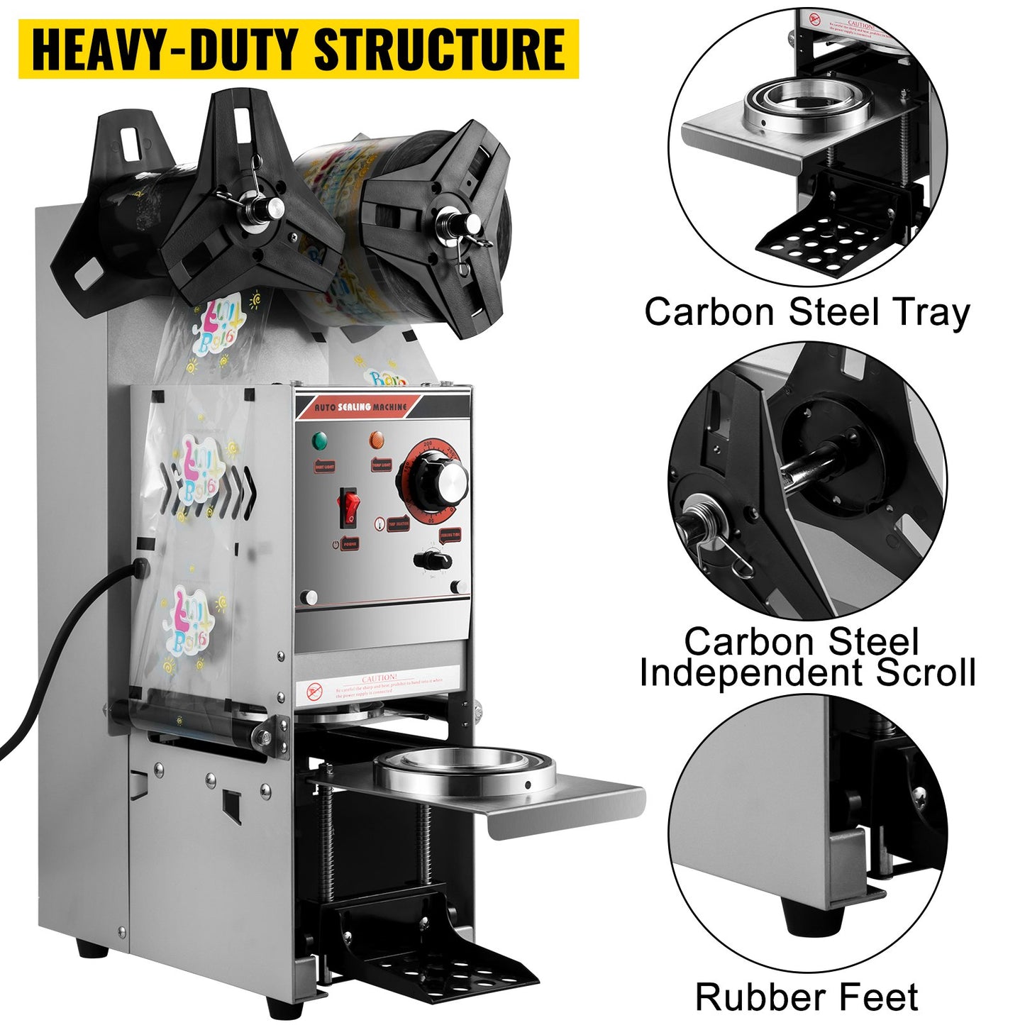 Semi-automatic Cup Sealing Machine, 300-500 Cup/h Tea Cup Sealer Machine, Silver Boba Cup Sealer Machine, 90/95mm Cup Diameter Boba Cup Sealing Machine with Control Panel for Bubble Milk Tea