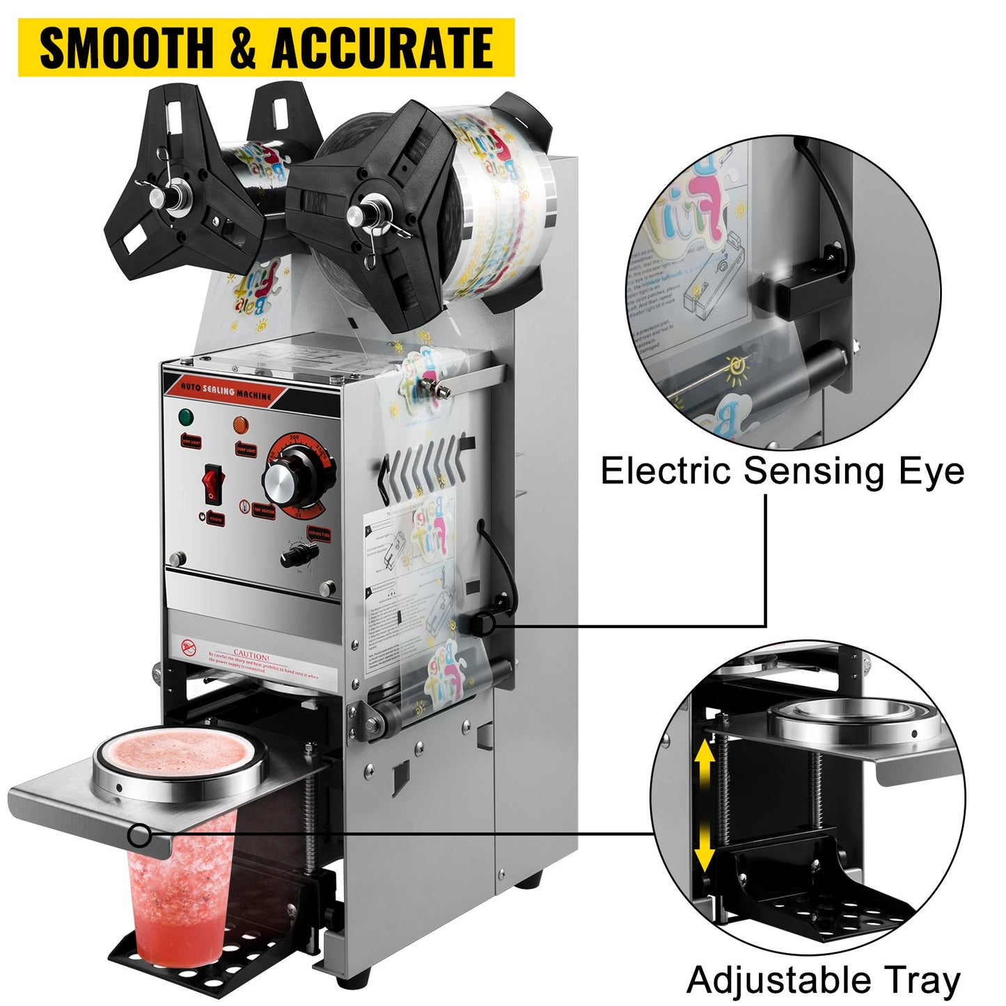 Semi-automatic Cup Sealing Machine, 300-500 Cup/h Tea Cup Sealer Machine, Silver Boba Cup Sealer Machine, 90/95mm Cup Diameter Boba Cup Sealing Machine with Control Panel for Bubble Milk Tea