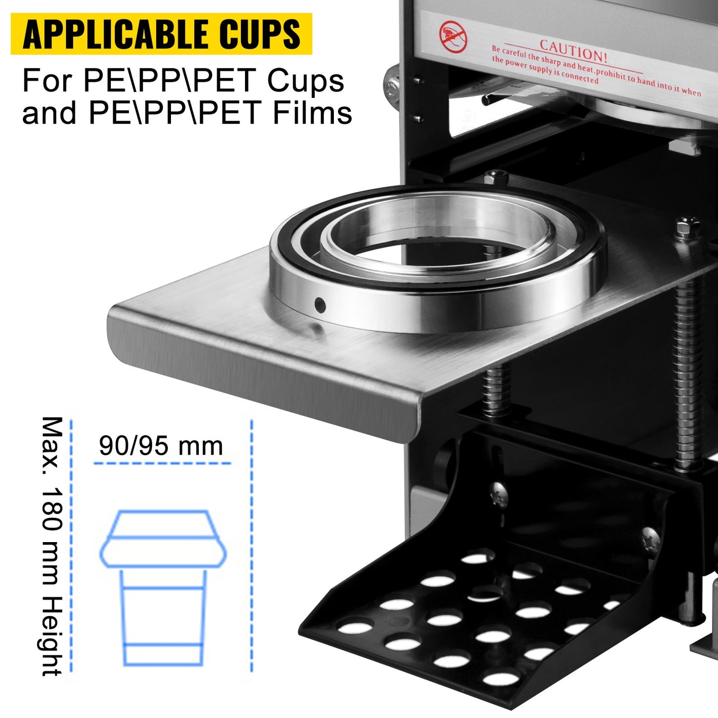 Semi-automatic Cup Sealing Machine, 300-500 Cup/h Tea Cup Sealer Machine, Silver Boba Cup Sealer Machine, 90/95mm Cup Diameter Boba Cup Sealing Machine with Control Panel for Bubble Milk Tea