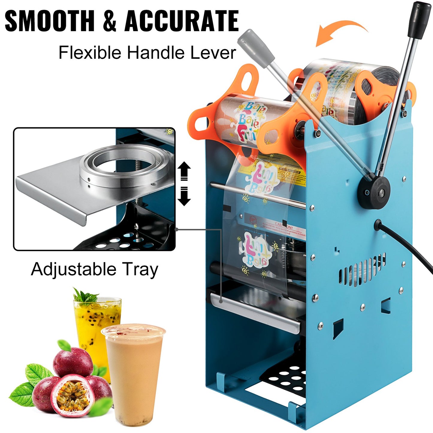 Manual Tea Cup Sealer Machine, 300-500 Cup/h Manual Boba Tea Sealer Machine, Blue Boba Tea Sealing Machine, 90/95mm Cup Diameter Cup Sealing Machine with Heating Technology for Bubble Milk Tea