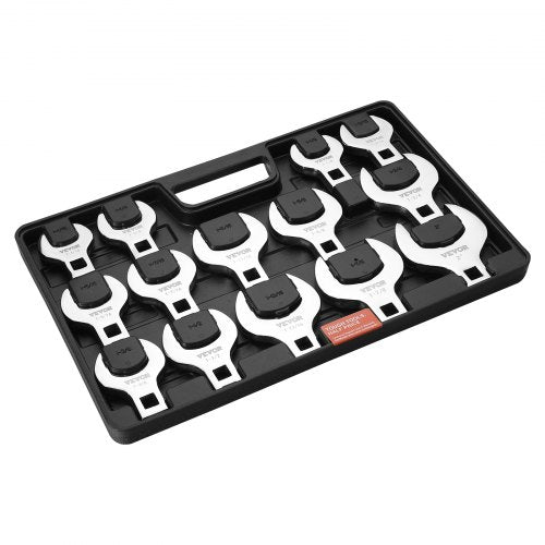Crowfoot Wrench Set, 1/2" Drive 14-Piece Crows Foot Wrench Set with PP Tool Organizer, SAE 1-1/16" - 2", 40CR Material and Mirror Chrome Finish, for Mechanical Maintenance and Repairs