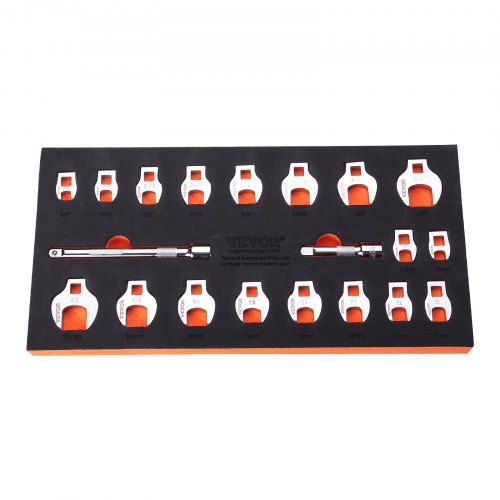 Crowfoot Wrench Set, 3/8" Drive 20-Piece Crows Foot Wrench Set with 2 Extension Bars and EVA Tool Organizer, SAE 3/8"-7/8" and Metric 10-22 mm, 40CR Material and Mirror Chrome Finish