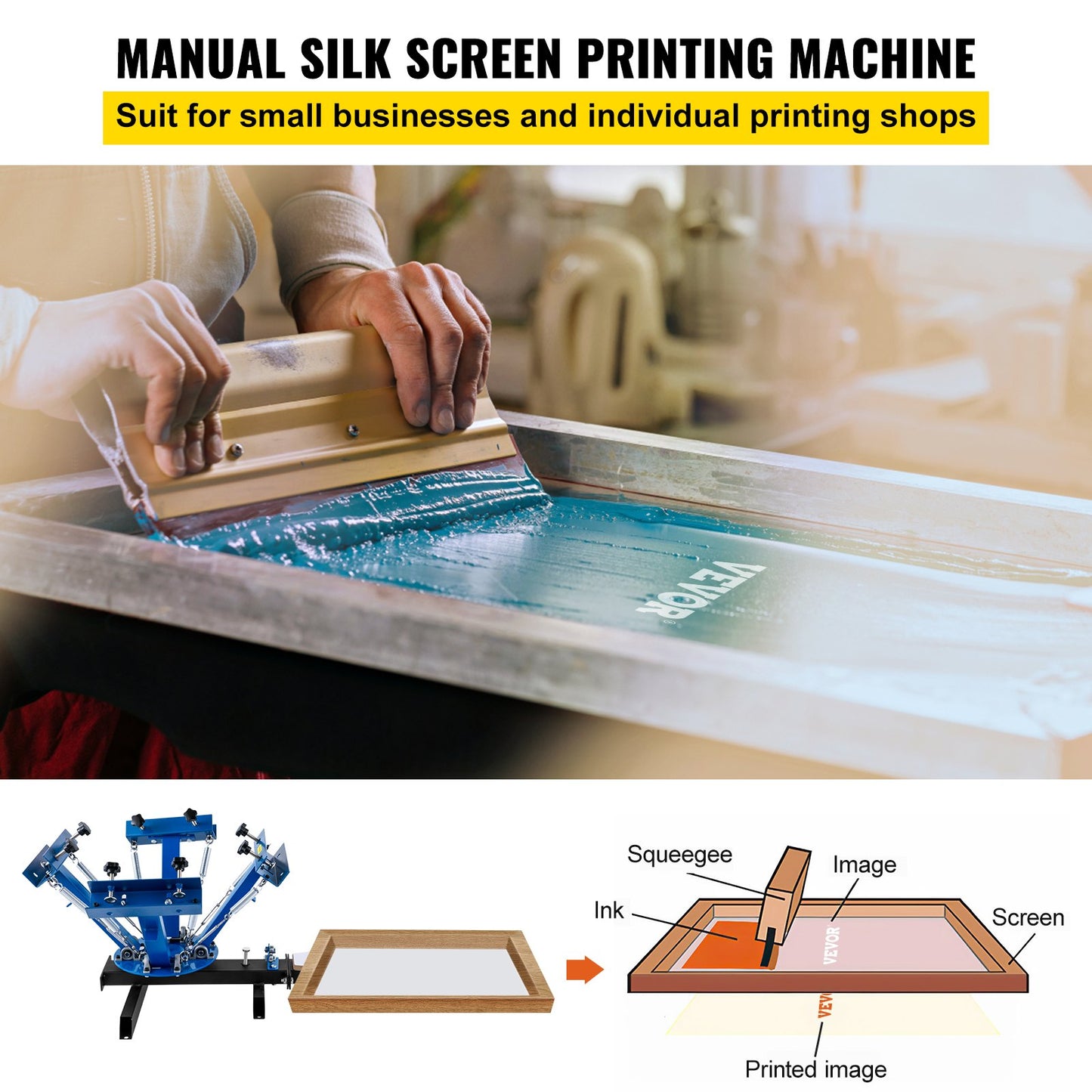Screen Printer 4 Color 1 Station Silk Screen Printing Kit 55x45cm T-shirt Screen Printing Machine Screenprint Press