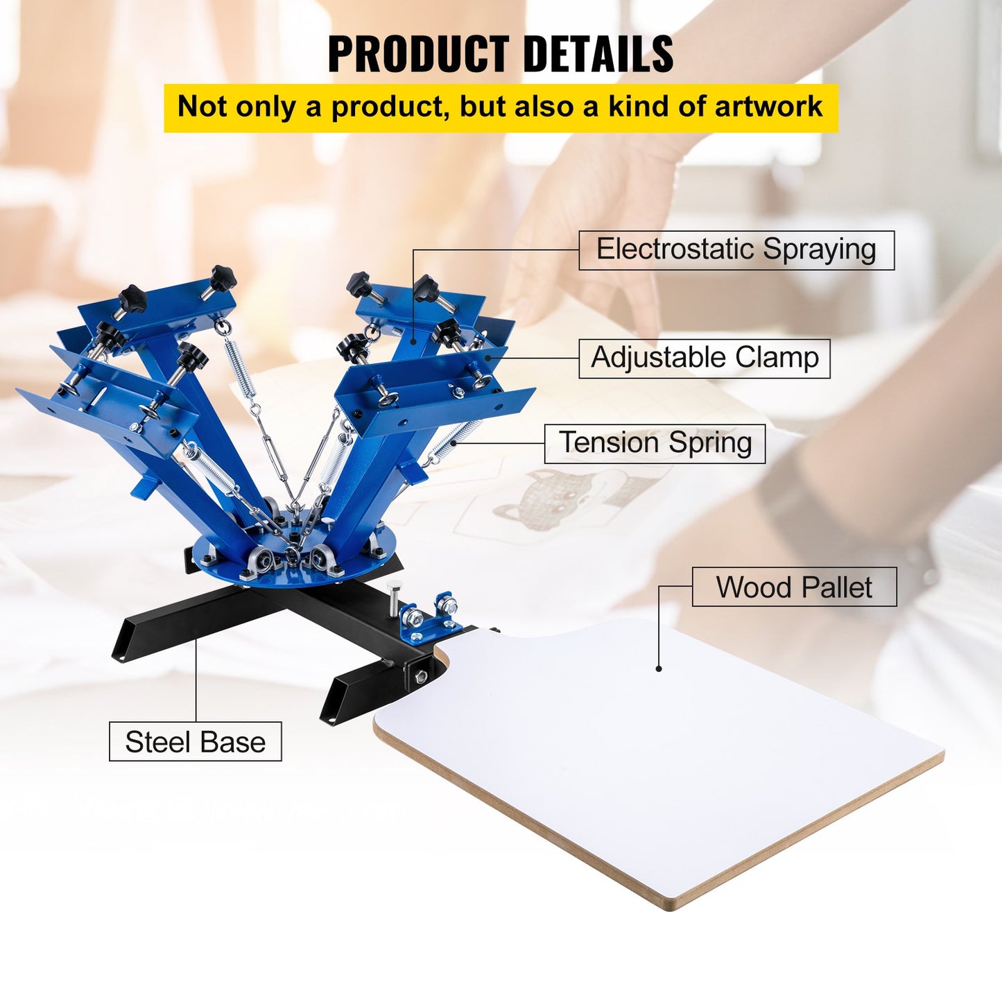 Screen Printer 4 Color 1 Station Silk Screen Printing Kit 55x45cm T-shirt Screen Printing Machine Screenprint Press