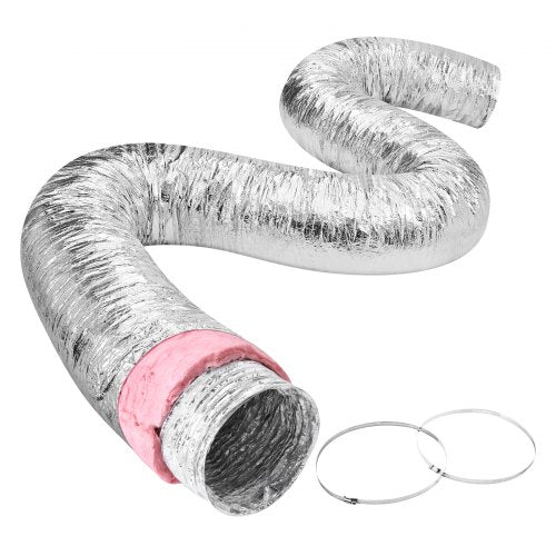 Dryer Vent Hose, 101.6MM Insulated Flexible Duct 7.62M Long with 2 Duct Clamps, Heavy-Duty Three Layer Protection for HVAC Heating Cooling Ventilation and Exhaust, R-6.0 Flame Resistance Value