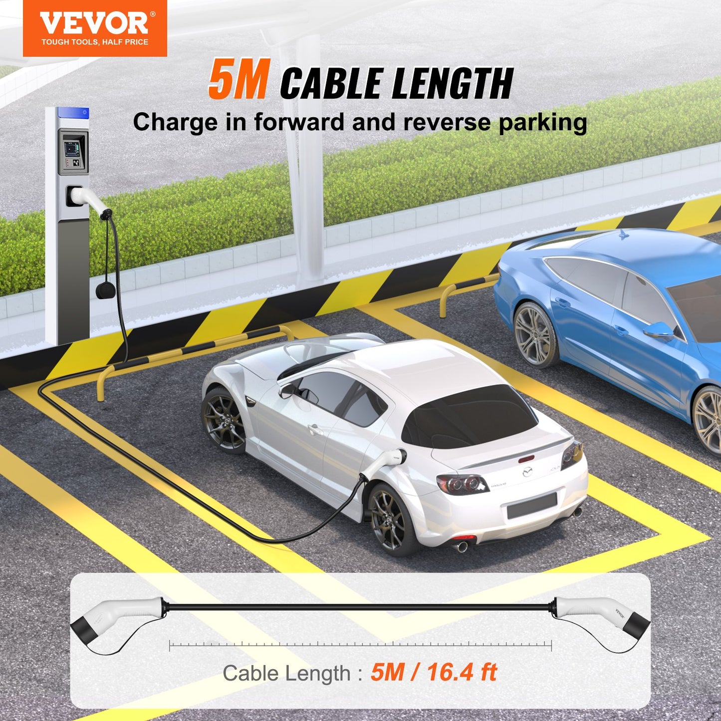 Type 2 to Type 2 EV Charging Cable Electric Vehicle Cable 16A 5m 3.6kW TPU